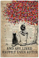 zmkdll metal tin sign cat and she lived happily ever after retro decor mural 8x12 inch