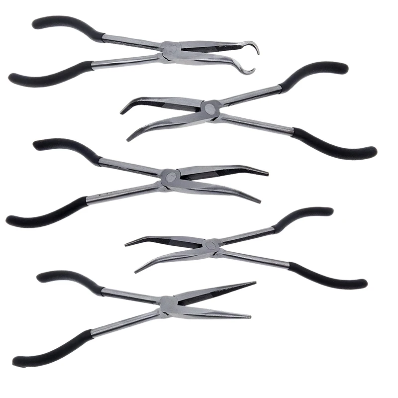

5 Pcs Extra Long Nose Pliers Set Straight Bent Tip Mechanic Equipment Mechanics Hand Tool Home Repairs Kit