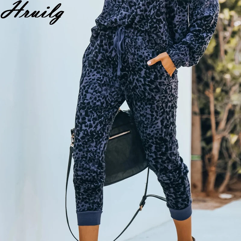 

Streetwear Plus Size Clothing for Women Long Sleeve Sweatshirt Elasitc Waist Woman Pants 2 Piece Outfits for Women Leopard Print