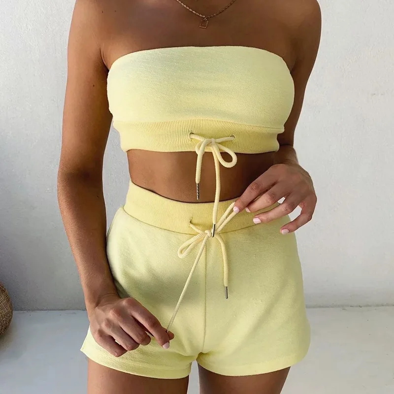 Женский летний комплект из 2 предметов укороченный Топ без бретелек и шорты