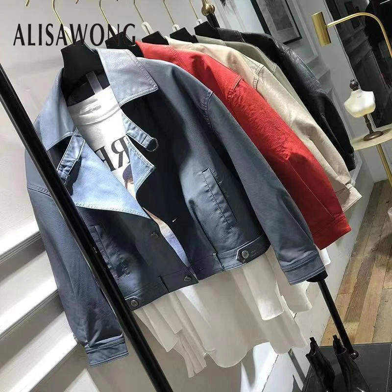 

Spring Autumn Faux Leahter Jacket 2020 New Women Loose Bat Sleeve Single-breasted Short Coats Ladies Casual Sweatwear Outwear