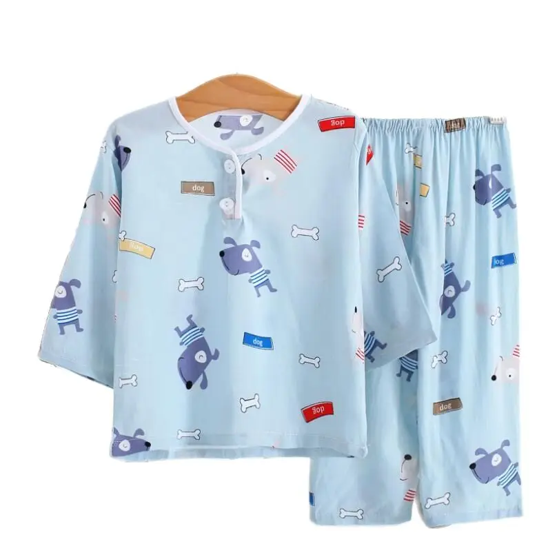 Летняя хлопковая одежда для сна маленьких мальчиков и девочек детская Легкая
