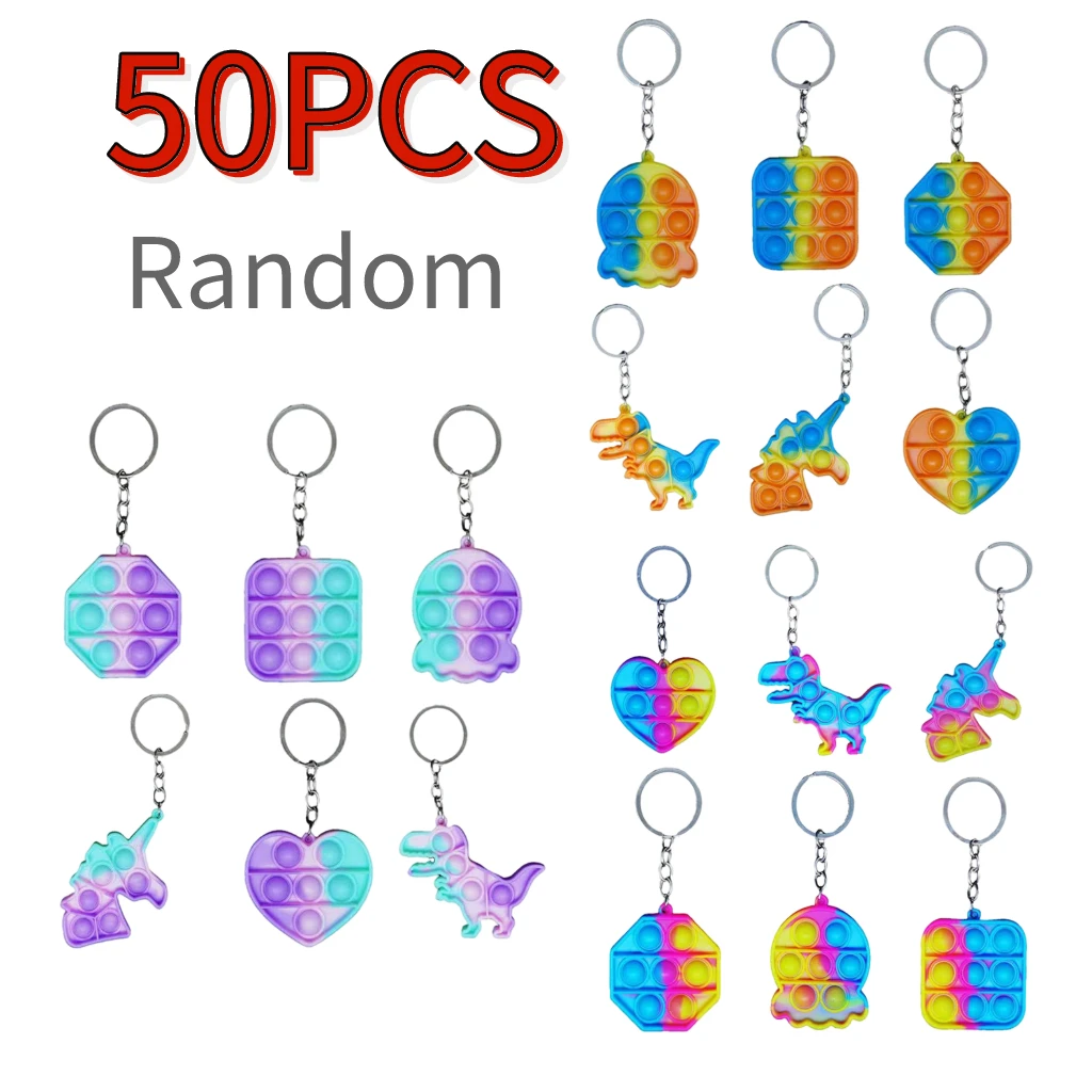 

50PC Keychain Fidget Toys Pop Fidget Reliver Stress Toys Kawaii Animal Dinosaur Push Its Bubble Relief Funny Anti-stress Hand