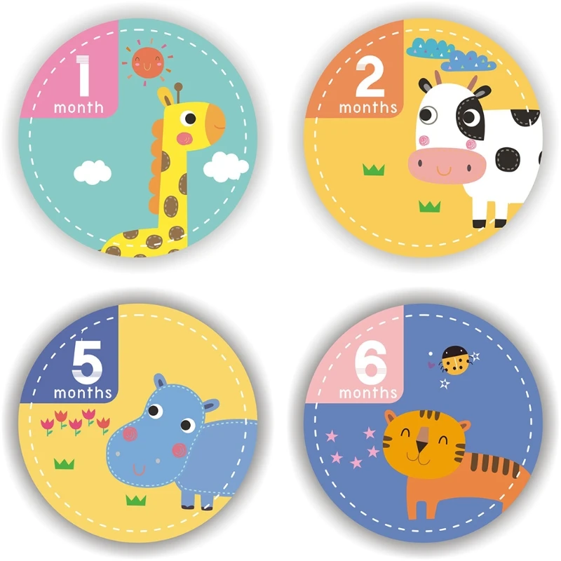 

12 Pcs/Set Baby Pregnant Monthly Stickers Cartoon Animal Pattern Memory Recording Milestone Sticker Photography Props