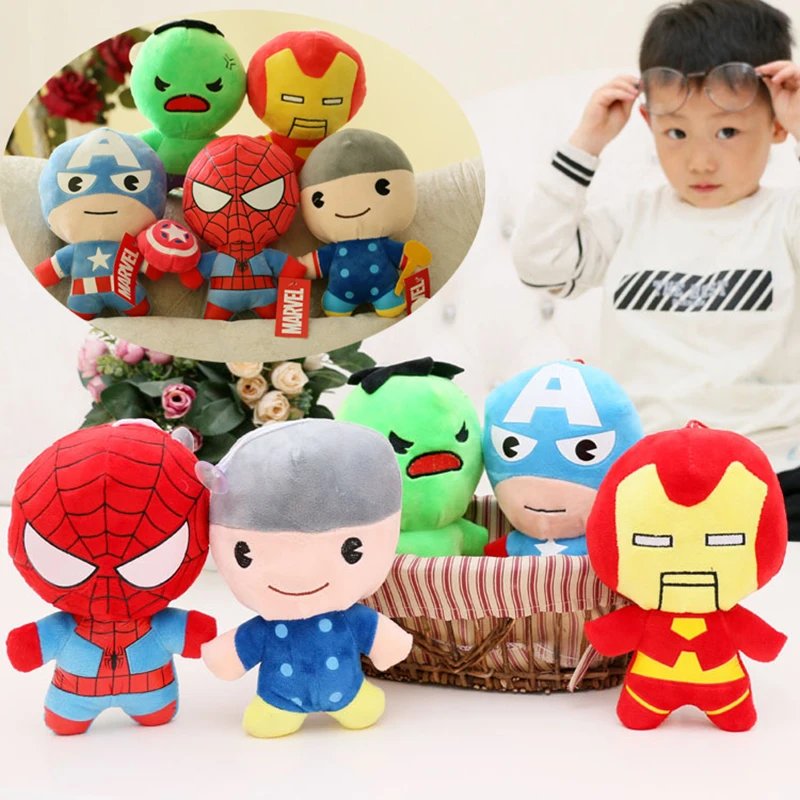 

12cm 5Pcs/Set Disney Marvel Avengers Plush Dolls Stuffed Toys Ironman Spider-Man Hulk Thor Captain America Toy for Children Gift