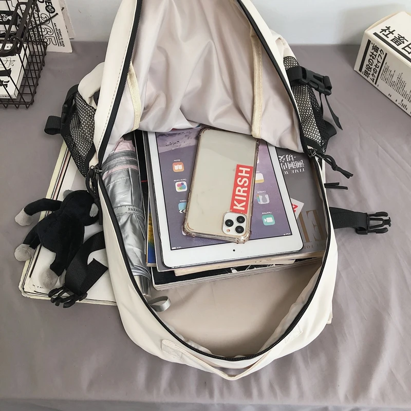 

Simple Women Backpacks High Quality Nylon Schoolbags Casual Ladies Bagpacks White Fabric Backpack Large Capacity Female Rucksack