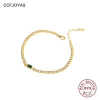 ccfjoyas 925 sterling silver mini rectangle green zircon bracelet ins heavy industry metal wind tank chain bracelet jewelry gift