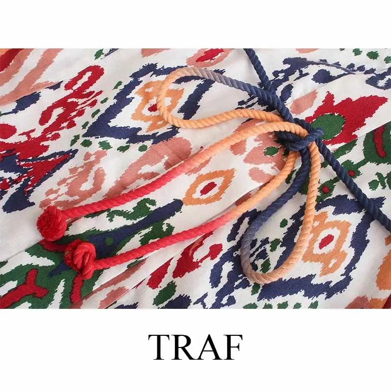 

TRAF ZA Women's Clothing Blouses And Shirts Casual Vintage Printed Fashion Kimono Blouses Long Sleeve Loose Pockets Streetwear