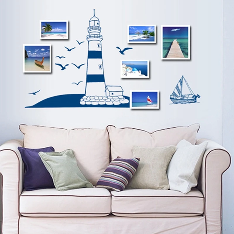 

Sea Sailboat Lighthouse Wall Stickers Background Decoration Bedroom Living Room TV Sofa Mural Wallpaper Art Decals Sticker