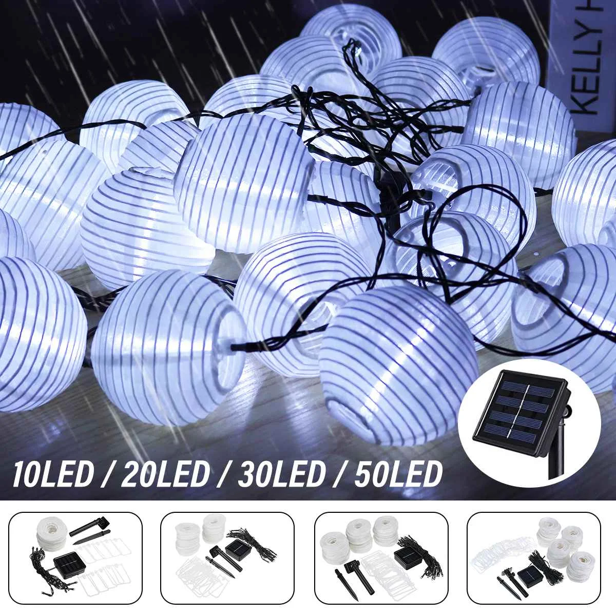 

Solar Lantern String Lights Waterproof Fairy Lights Fabric Lantern Indoor Outdoor Decoration for Garden Home Yard Wedding Party
