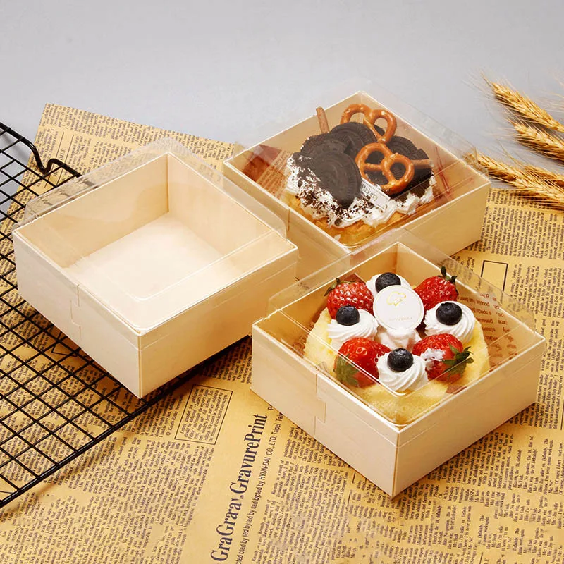

Wooden Cake Box Sandwich Box High-end Sushi Box Japanese Takeout Box Disposable Clear Lid Puff Box Baked Goods For Dessert