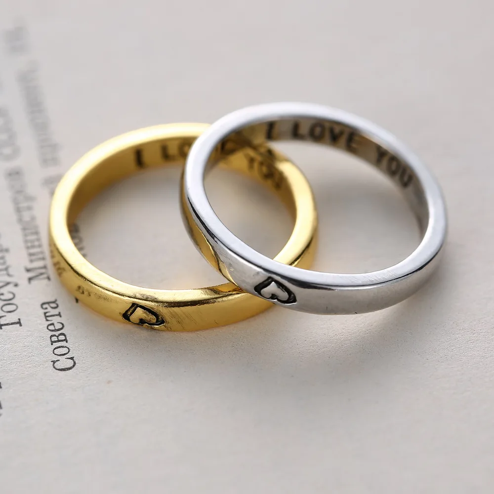 

Forever Love Letter Heart Couple Promise Wedding Rings Never Fade Stainless Steel Engagement Ring For Women Men Lover Best Gifts