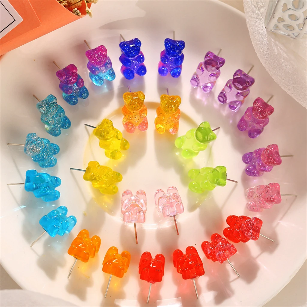 

【Q2D2071】2pcs/set jelly bear candy earrings creative retro simple solid earrings