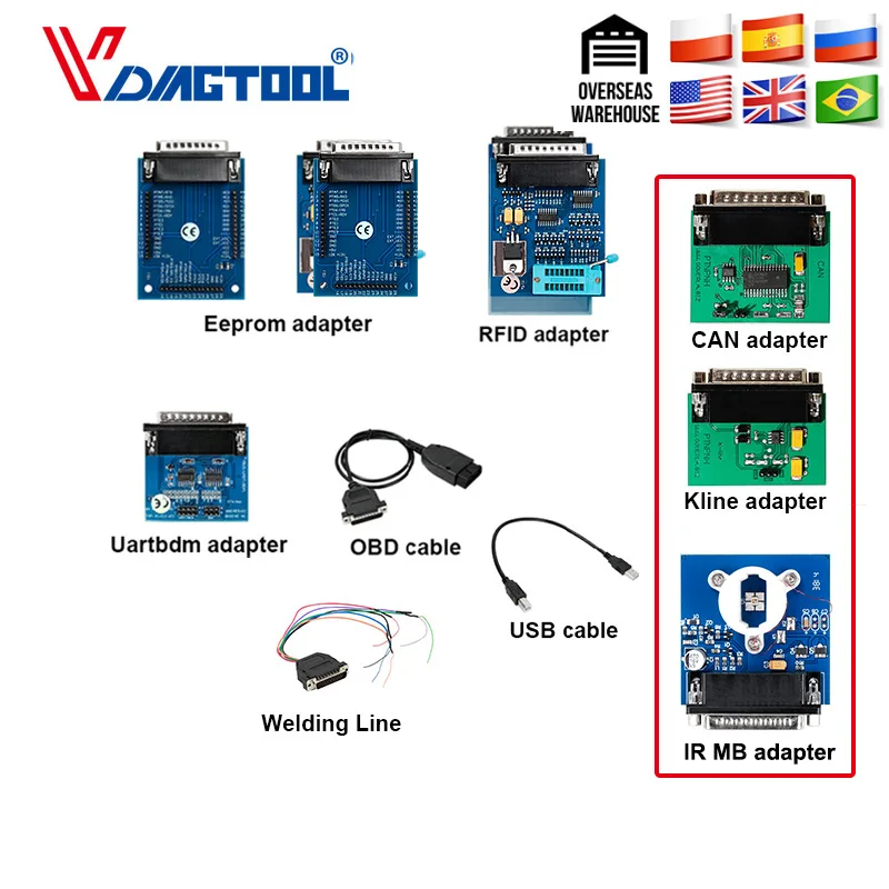 IPROG Pro v85 аксессуары и CAN адаптер MB IR сварочная линия OBD2 Кабели USB кабели RFID PCF79XX SD