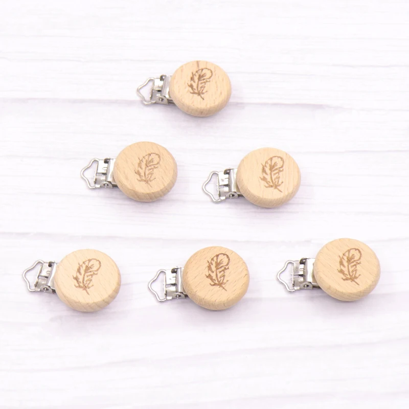 Pinzas de madera de haya Natural para chupete, Clips para chupete, accesorio para chupete, 5 uds.-4