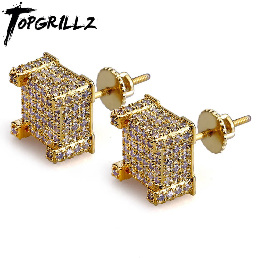 TOPGRILLZ Золотые/Серебристые сережки-гвоздики в стиле хип-хоп рок ювелирные серьги