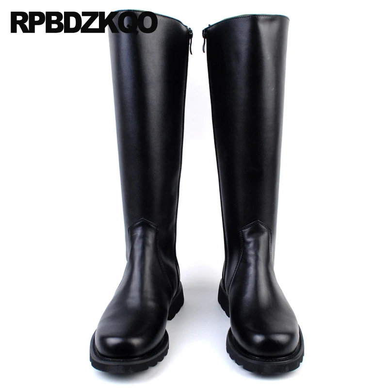 Fall High Quality Riding Shoes Full Grain Designer Plus Size Big 2021 Genuine Leather Autumn Tall Zipper Black Mens Knee Boots |