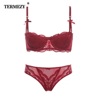 termezy fashion sexy bra set underwear intimates embroidery lace lingerie temptation black red bride small bra underwear set