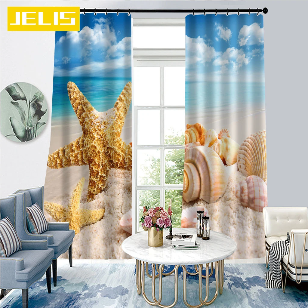 Плотные затемняющие шторы с морскими звездами ракушками пляжным ландшафтом для