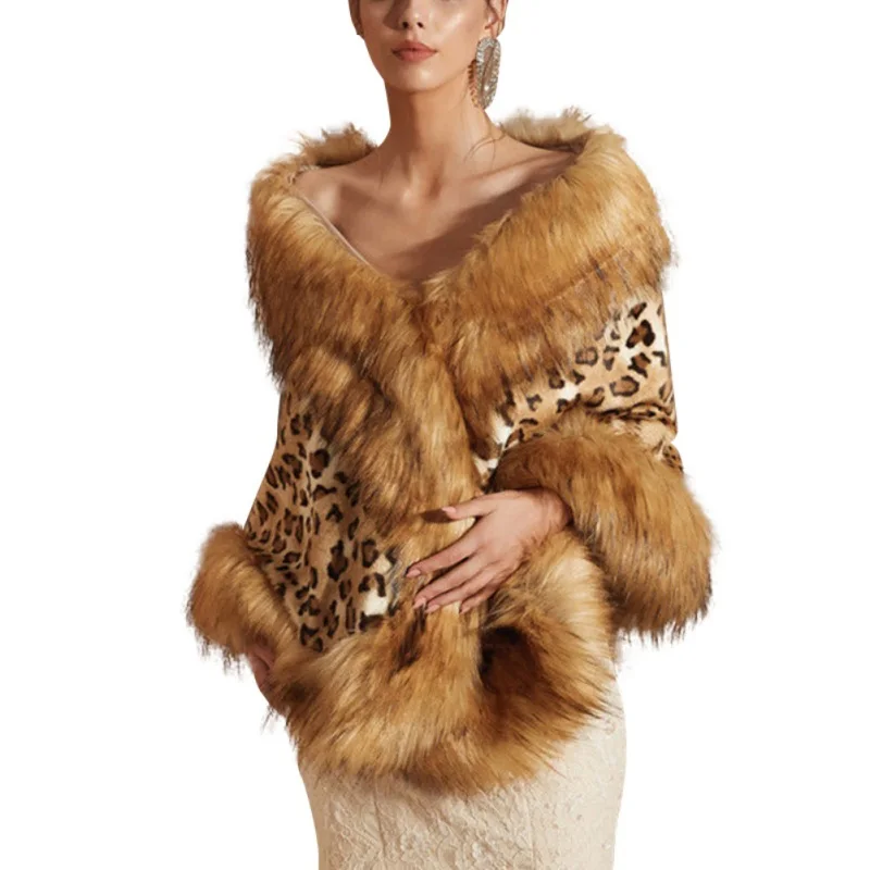 

Leopard Faux Fur Coat Women 2019 Winter Casual Faux Fur Leopard Coat Print Long Sleeve Warm Shawl Cloak Jacket 1