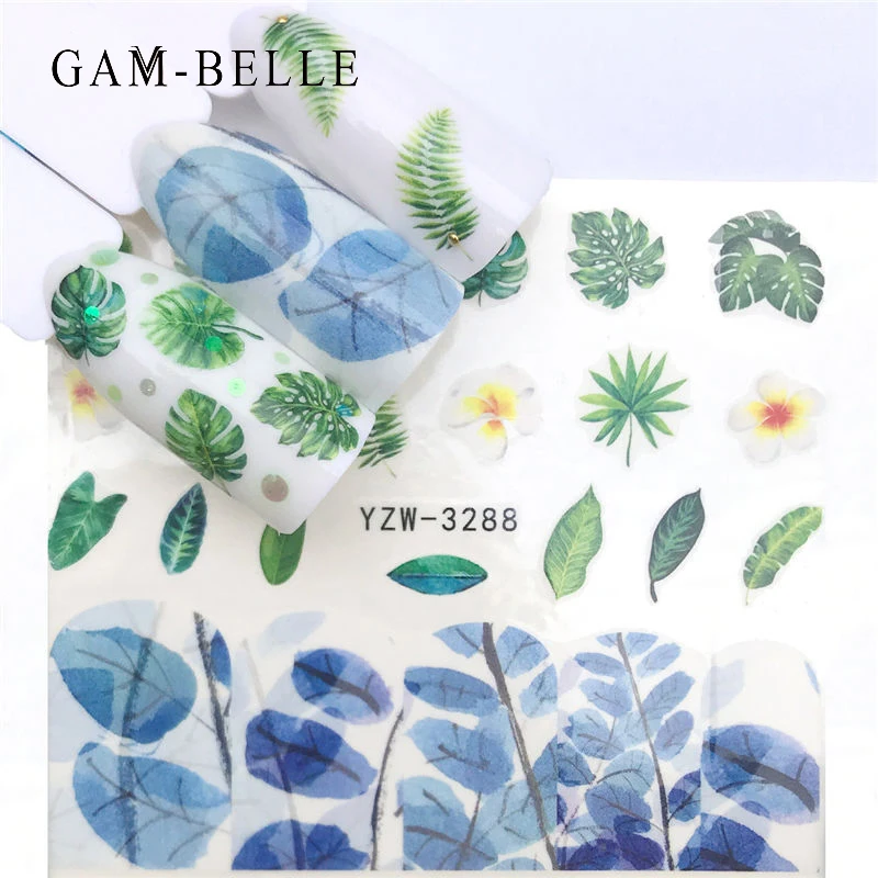 

GAM-BELLE 1 Sheet Nail Sticker Decal Flower Leaves Slider Water Transfer Nail Stickers Flamingo Feather Nail Art Decoration