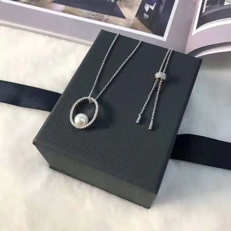 

100%925 sterling silver December new natural pearl necklace female French fashion circle oval sweater chain Monaco jewelry gifts
