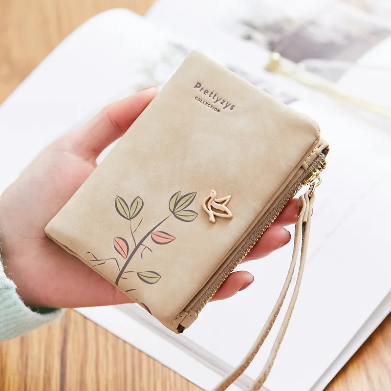 Pu Leather Women Wallet Small Coin Purse Simple Mini Brand Designer Girl Wristband Wallet Female Leaves Clutch Purses Money Bags