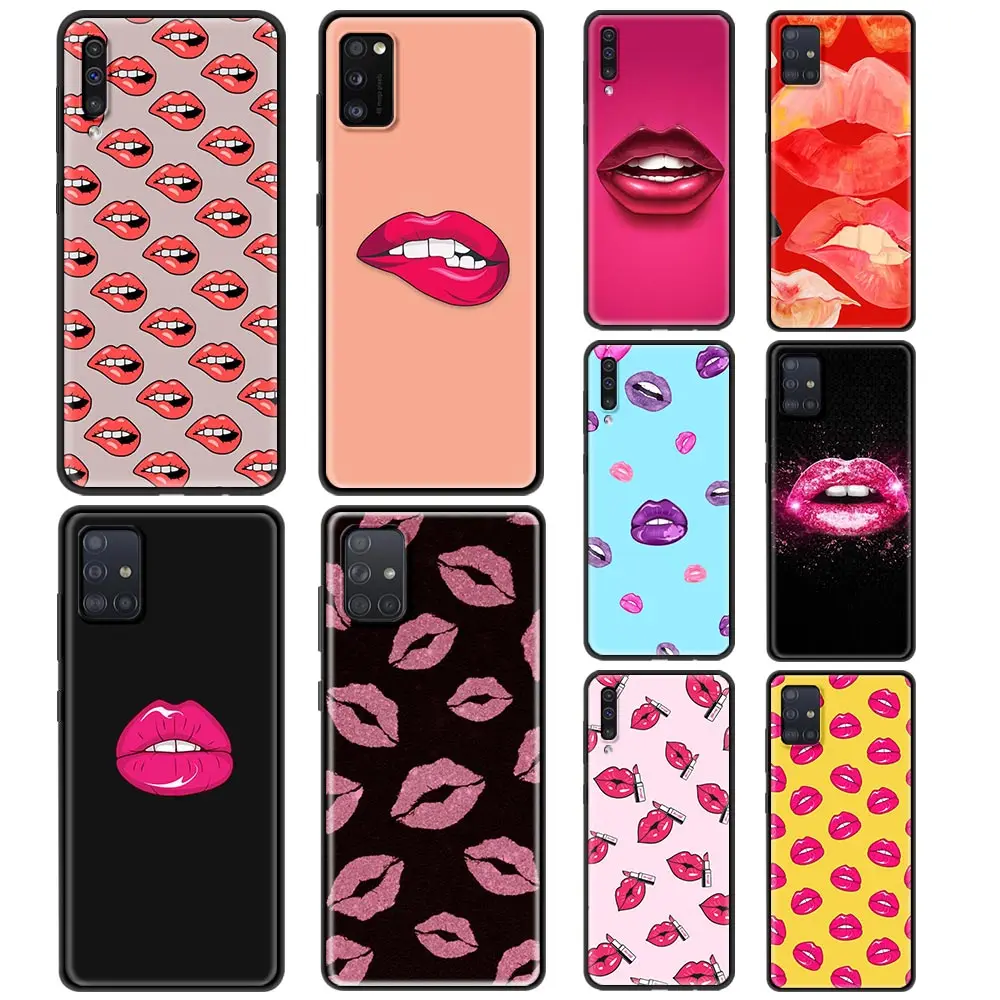 

Phone Case for Samsung A12 A50 A70 A21S A71 A51 A01 A11 A02S A21 A31 A41 Silicone TPU Shell Coque Sexy Lips