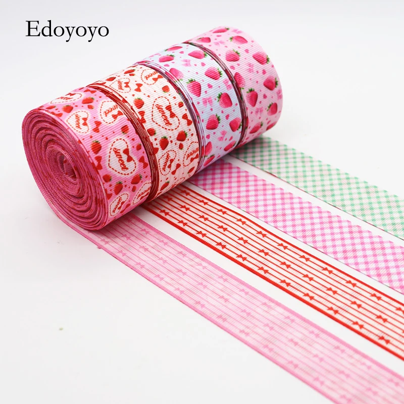 Двухсторонние ленты в рубчик с принтом клубники/вишни 10 ярдов 1 5 дюйма 38 мм для