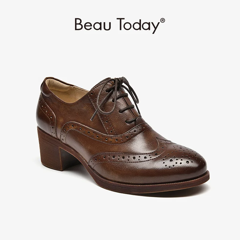 BeauToday/женские туфли оксфорды Женские лодочки из натуральной коровьей кожи с