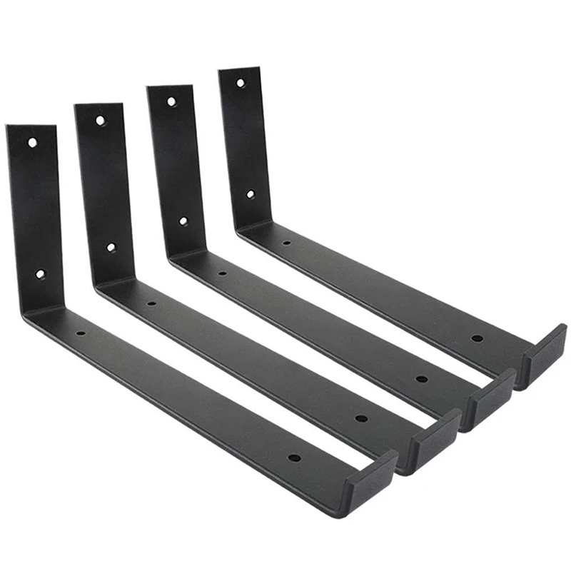 Soportes de estante de 12 pulgadas, soporte de pared negro resistente con labio para estantes flotantes, soporte de estante rústico de Metal de hierro para bricolaje, 4 Uds.