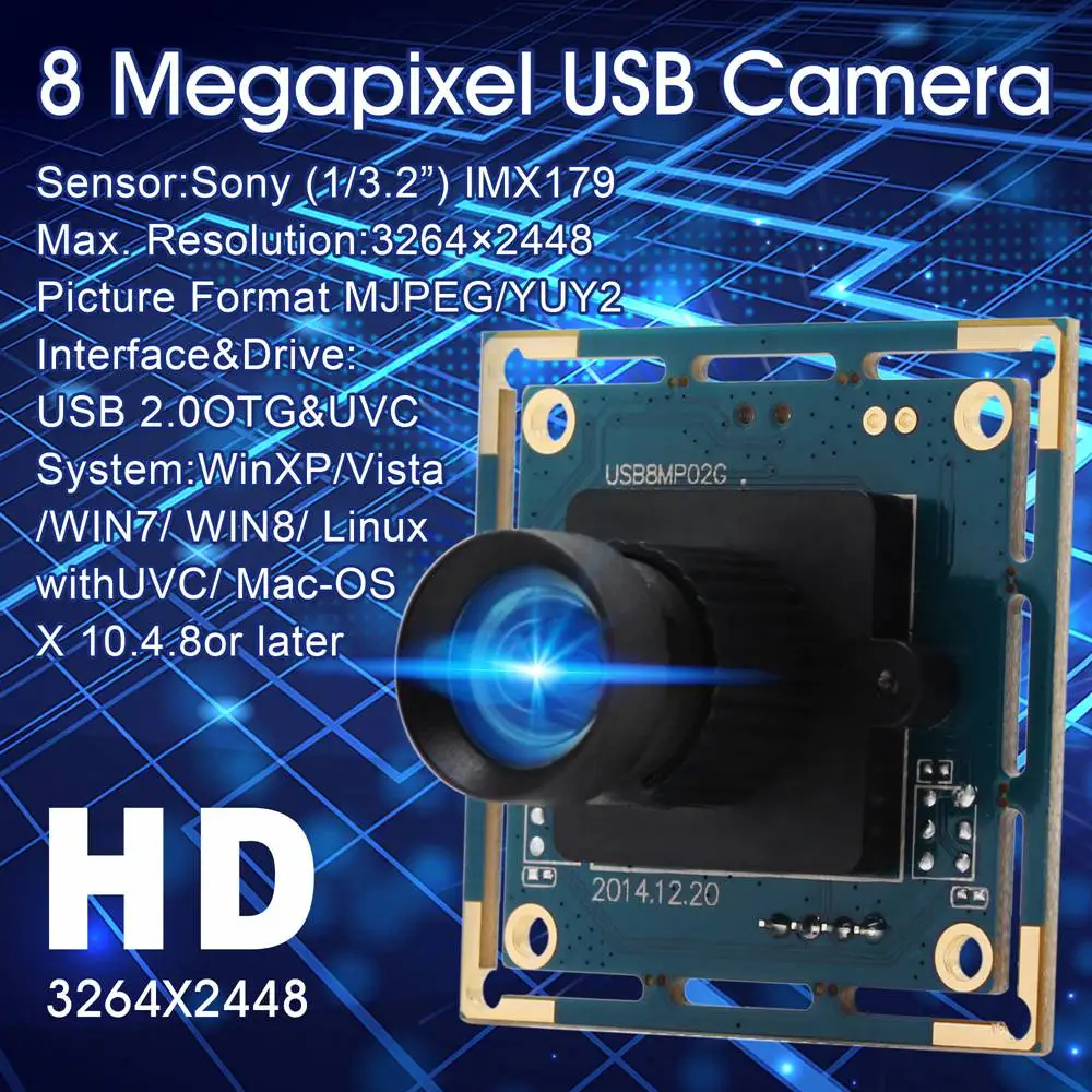 ELP без искажений драйвер объектива Бесплатная 8mp камера usb с IMX179 CMOS сенсор. Высокое