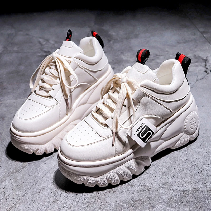 Женские кроссовки на толстой подошве Ulzzang повседневная обувь платформе лоферы