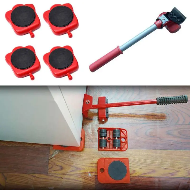 

Dropshipping Furniture Mover Set Furniture Mover Tool Transport Lifter Heavy Stuffs Moving Wheel Roller Bar Hand Tools 5 Pcs Set