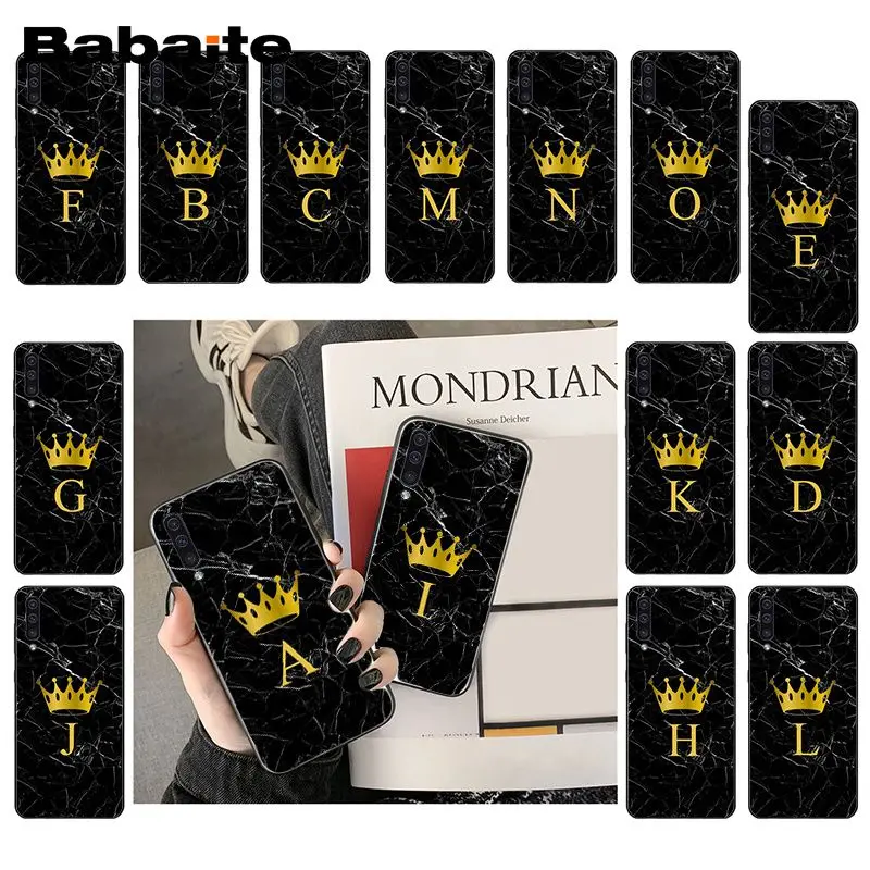

Babaite Custom name Letter Monogram Black Marble crown PhoneCase For Samsung Galaxy A7 A51 A71 A80 A50 A40 A20 A30 A6Plus A9