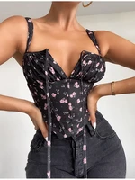 bola floral corset women sweet print hollow tie up sexy crop top summer sleeveless ruched boning bustier casual tank2021