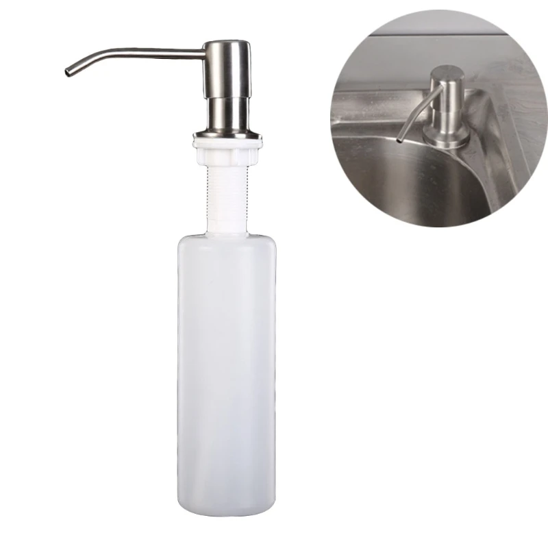 

10.14 OZ Kitchen Soap Dispenser 304 Stainless Steel Built in Liquid Soap Detergent Dispenser Bottle Silver Black