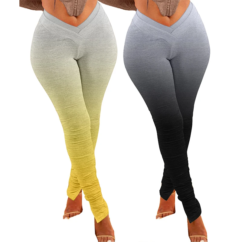 

Women Club Skinny Long Trousers Solid Slim 2021 Fashion High Streetwear Gradient Leggings Double Waist Bodycon Sweatpants