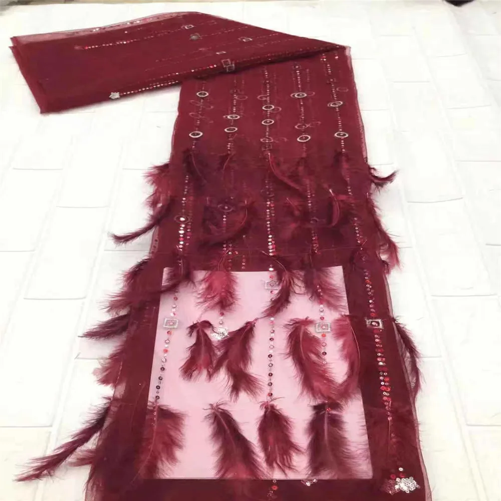 

Soso Green Color African French Tulle Mesh Lace Fabric with Feather High Quality Sequins Lace Fabric for Nigerian Wedding