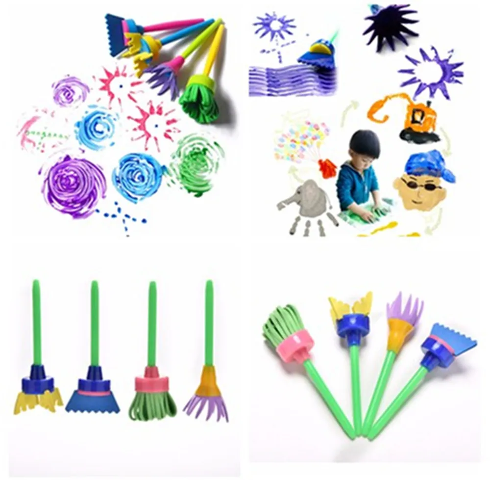 

Hot! 4Pcs/Set DIY Flower Graffiti Sponge Art Supplies Brushes Seal Painting Tool for Kids Child Drawing Toy Funny Creative Toys