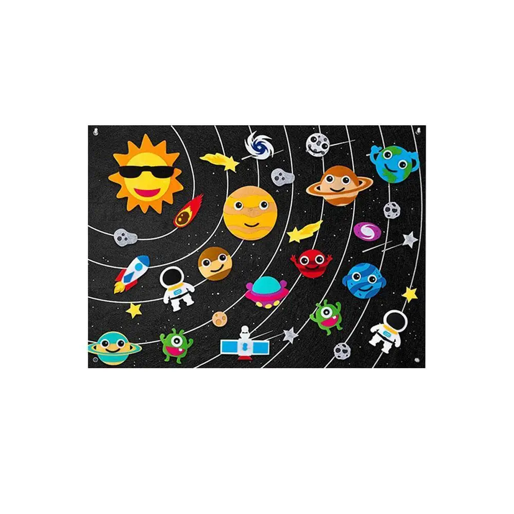 Kit de Fieltro Montessori para educaci&oacute;n temprana para ni&ntilde;os, Kit de Fieltro hecho a mano con aguja, Sistema Solar, juguetes espaciales, tablero de Fieltro, Material artesanal-0