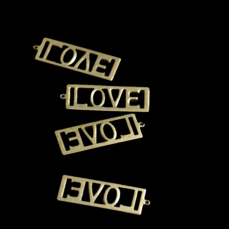 

LOVE single hanging hollow rectangular pure copper accessories pendant luggage clothing pendant diy handmade material 32*11mm