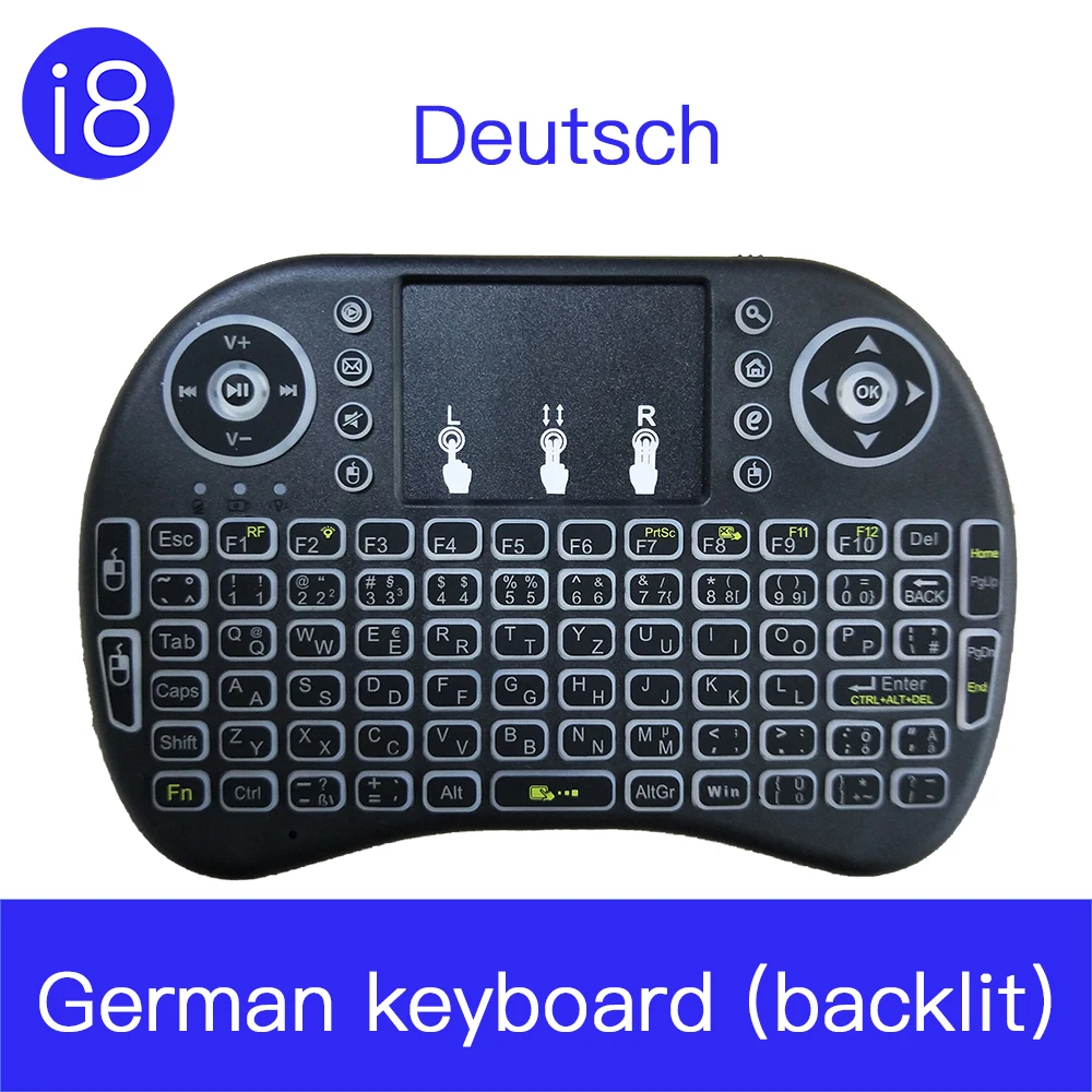 German I8 французский 7 цветов с подсветкой 2,4G мини беспроводная франсаис Клавиатура Тачпад мышь для Google Android tv Box, мини ПК, ноутбук AZERTY - Цвет: German