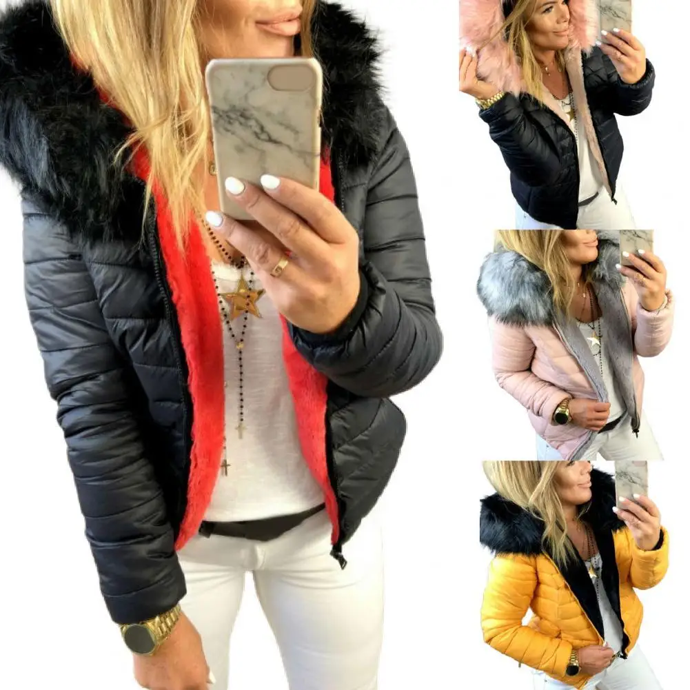 

Dropshipping Women Coat Solid Color Zipper Autumn Winter Windproof Slim Jacket for Daily Wear