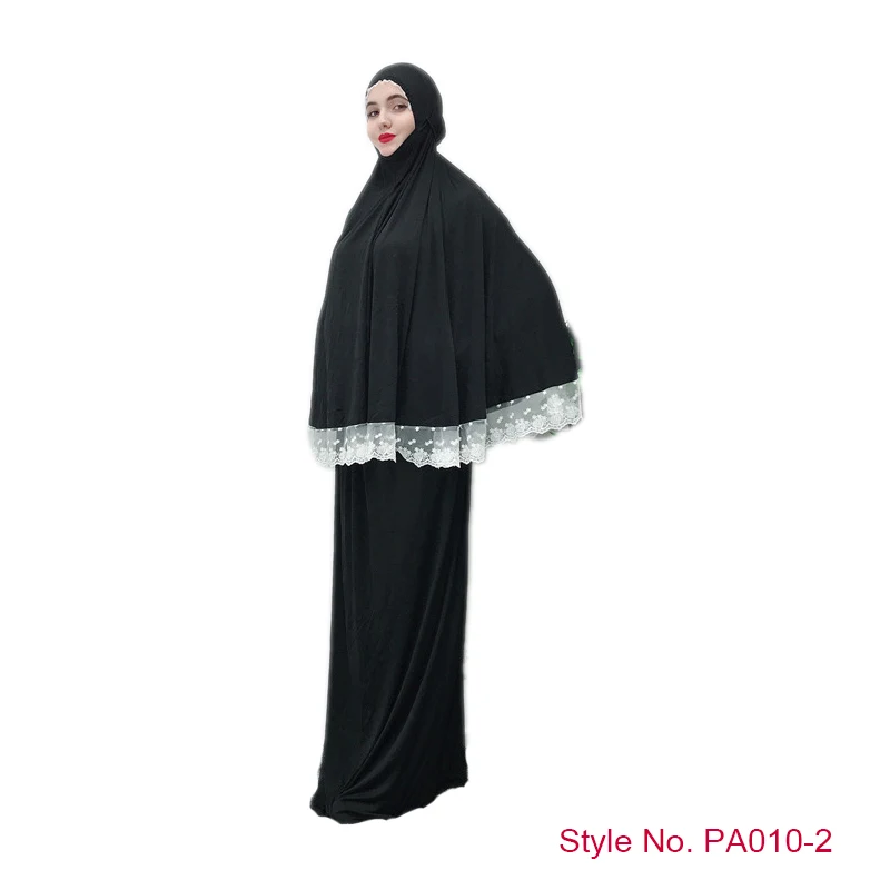 Black Lace Khimar Мусульманская женская молитвенная одежда Khimar юбка комплект длинное платье хиджаб Арабская абайя Jilbab Niqab Afghanistan Clothes For Namaz - Цвет: Black Lace Khimar