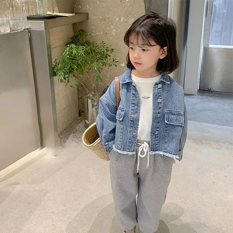 

Kids Denim Jean Jackets for Girls Korean Denim Baby Spring Clothes Fashion Outwear Children's Casual All-match Top Tide for Girl