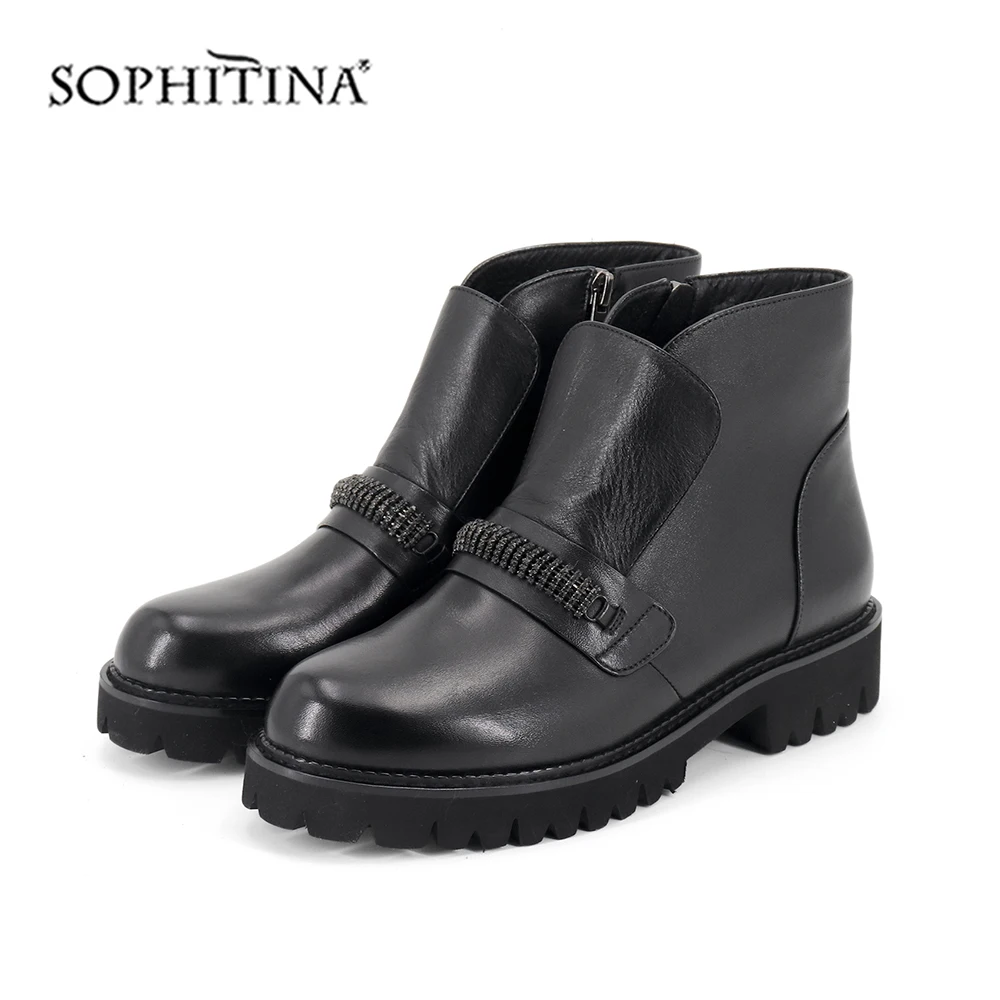 SOPHITINA/однотонные ботинки с круглым носком Высококачественная женская обувь из