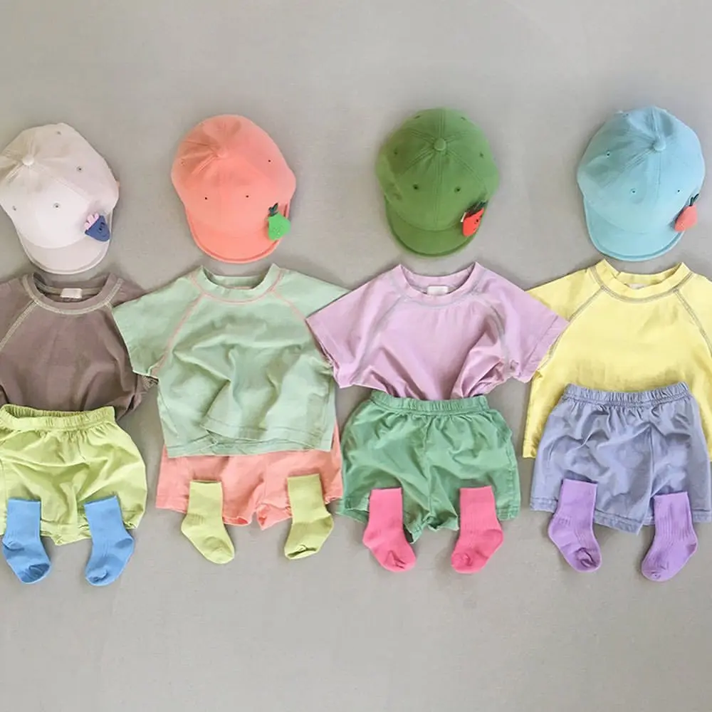 

Newborn Infant Clothes Sets Summer New Baby Boy Girl Soft Cotton Short Sleeve T-shirt + Shorts 2Pcs Solid Clothing Set