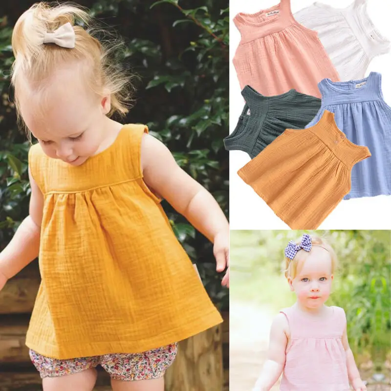 2020 Solid Color Girls Princess Dress Kids Baby Party Cotton Tank Tutu Shirt Dresses | Детская одежда и обувь
