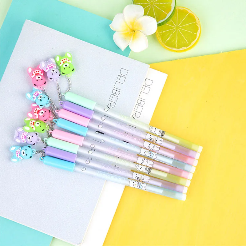 

36 pcs/lot Kawaii Bear Pendant Erasable Gel Pen Cute 0.5mm Signature Pens Promotional Gift Office School Supplies